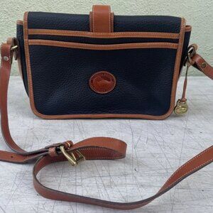Dooney & Bourke Medium Pebbled Leather Crossbody Bag 1980’S Black Tan Shoulder